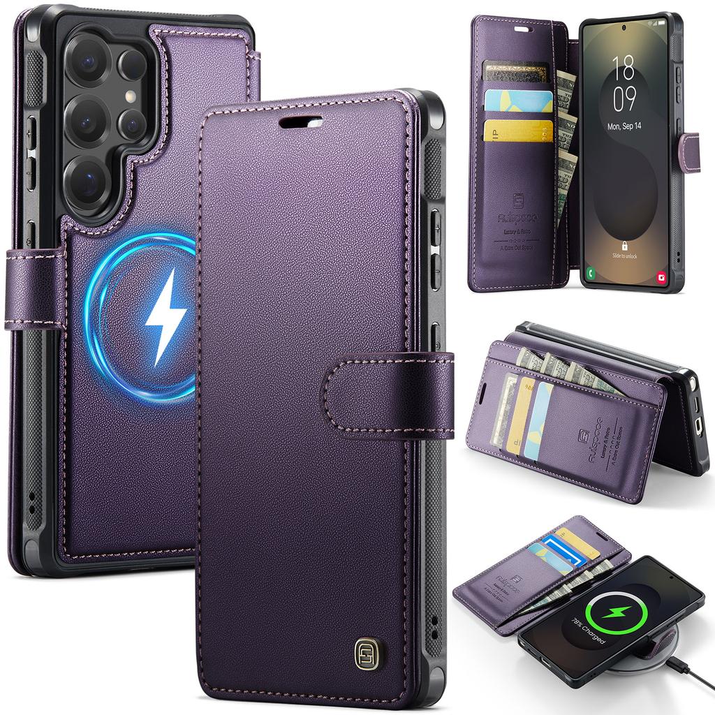 Business Cards Solt Magnetic Wallet Leather Flip Phone Case For Samsung S26 Ultra S25 Edge S24 Plus Book Stand Book Bag Cover