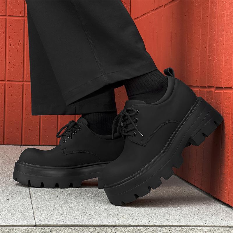 Spring and summer new lightweight leather shoes men's thick soles are heightened, soft and comfortable, black big head Derby shoes men's G003-J