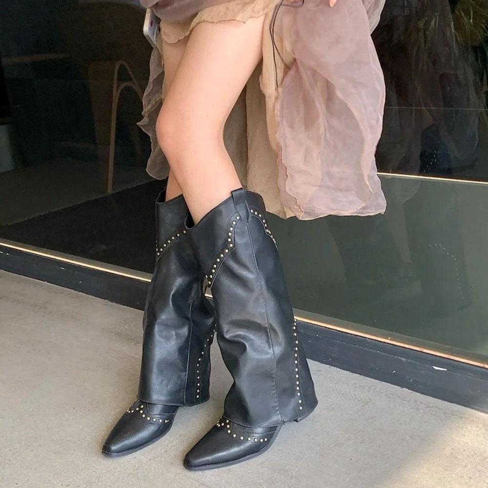 Fashion Brand New High Quality Wasteland style Vintage y2k Detachable Knee High Boots Barrel Maillard Trouser Leg Boot Women Black Shoes