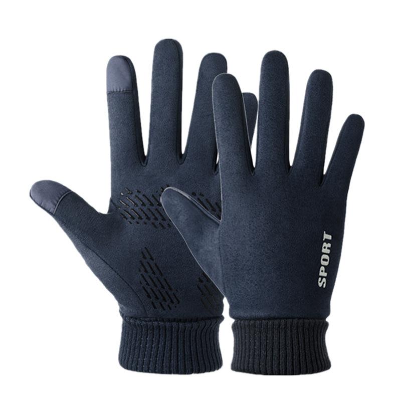 Warm Gloves Suede Plus Velvet Outdoor Riding Driving Anti Slip Two Finger Half Finger Touch Screen Autumn and Winter Gloves