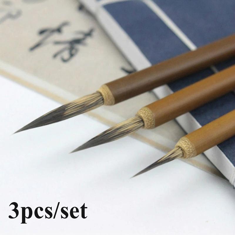 3Pcs/Set Hair Brush Weasel Pen Hook Line Paint Brush Chinese Calligraphy Brush