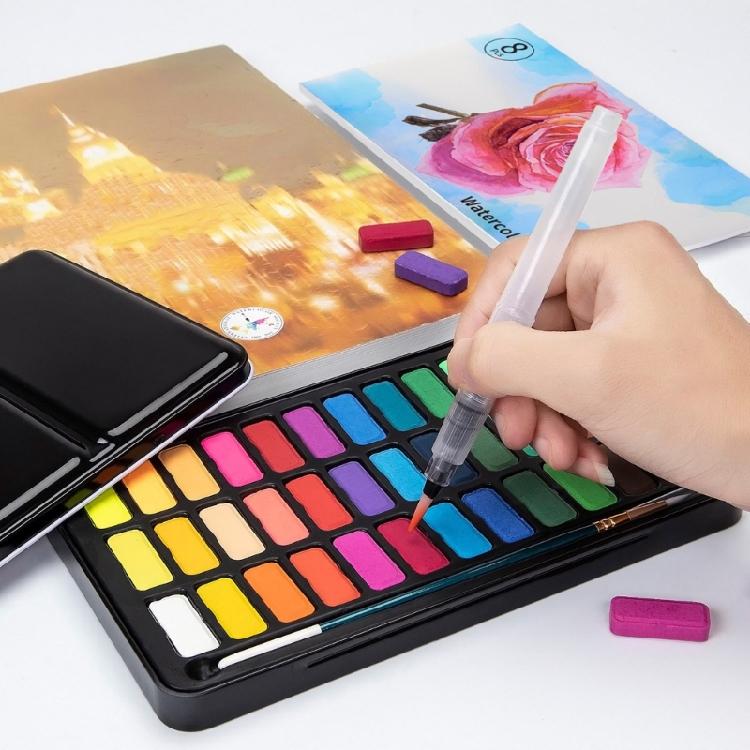Künstler-Aquarellmalset 36 Farben feste Aquarellfarbe mit Wasserpinsel für Kinder Erwachsene Skizzieren Malen