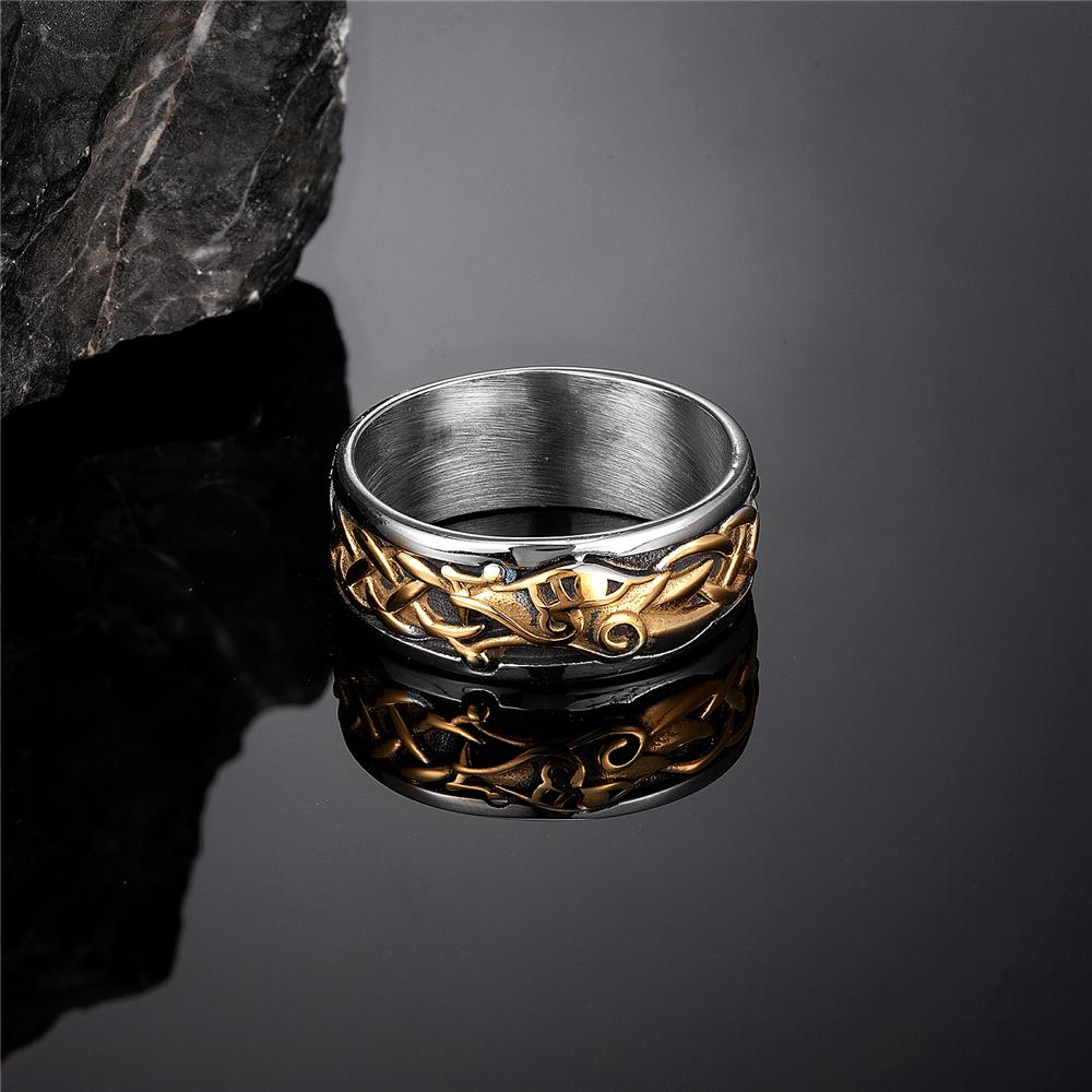 Золотое Кольцо из Нержавеющей Стали с Норвежским Змеем Мидгарда Viking Jewelry Ouroboros Дракон Йормунганд Мужское Модное Аксессуар с Рунами 9