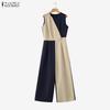 ZANZEA Women Casual Round Neck Loose Sleeveless Wide Leg Jumpsuits