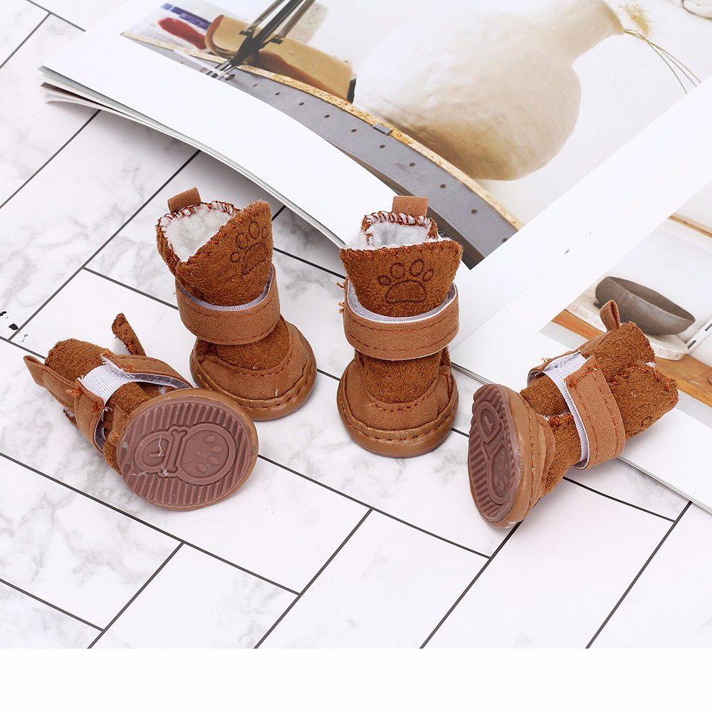 4PCS/Set Fashion Thick Cotton Boots Pet Winter Shoes Puppy Boots Non-slip Dog Warm Shoes