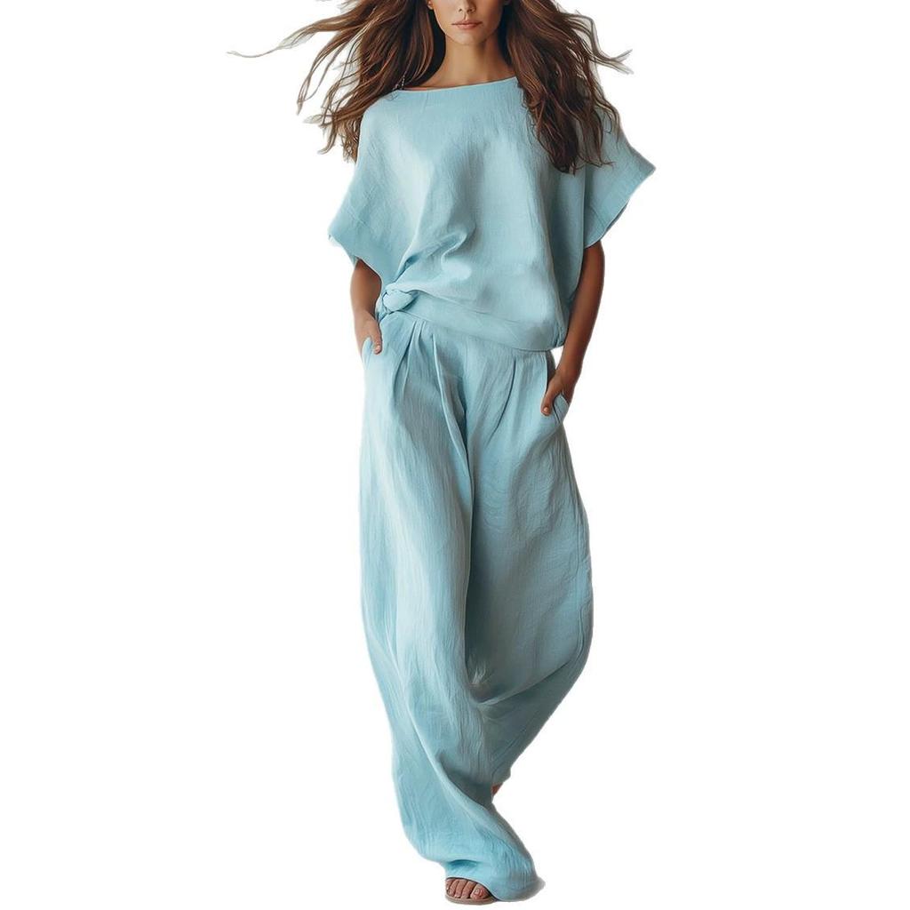 Women's 2026 Summer European & American Casual Linen Suit - Loose Drape Two-Piece Set