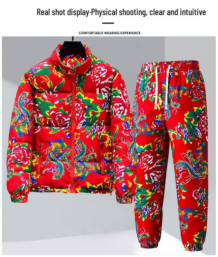 Set cu cuvertură din bumbac cu flori din Nord-Est - Tendința iernii 2025 Brand celebru Cuvertură groasă și pantaloni