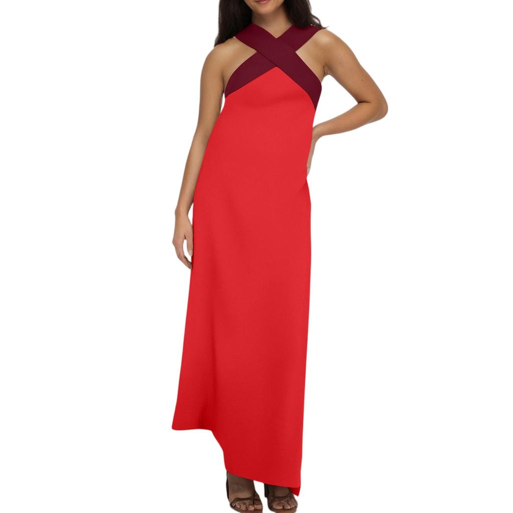 Ladies' Fashion Color Long Dress Cross Sexy Back Dress