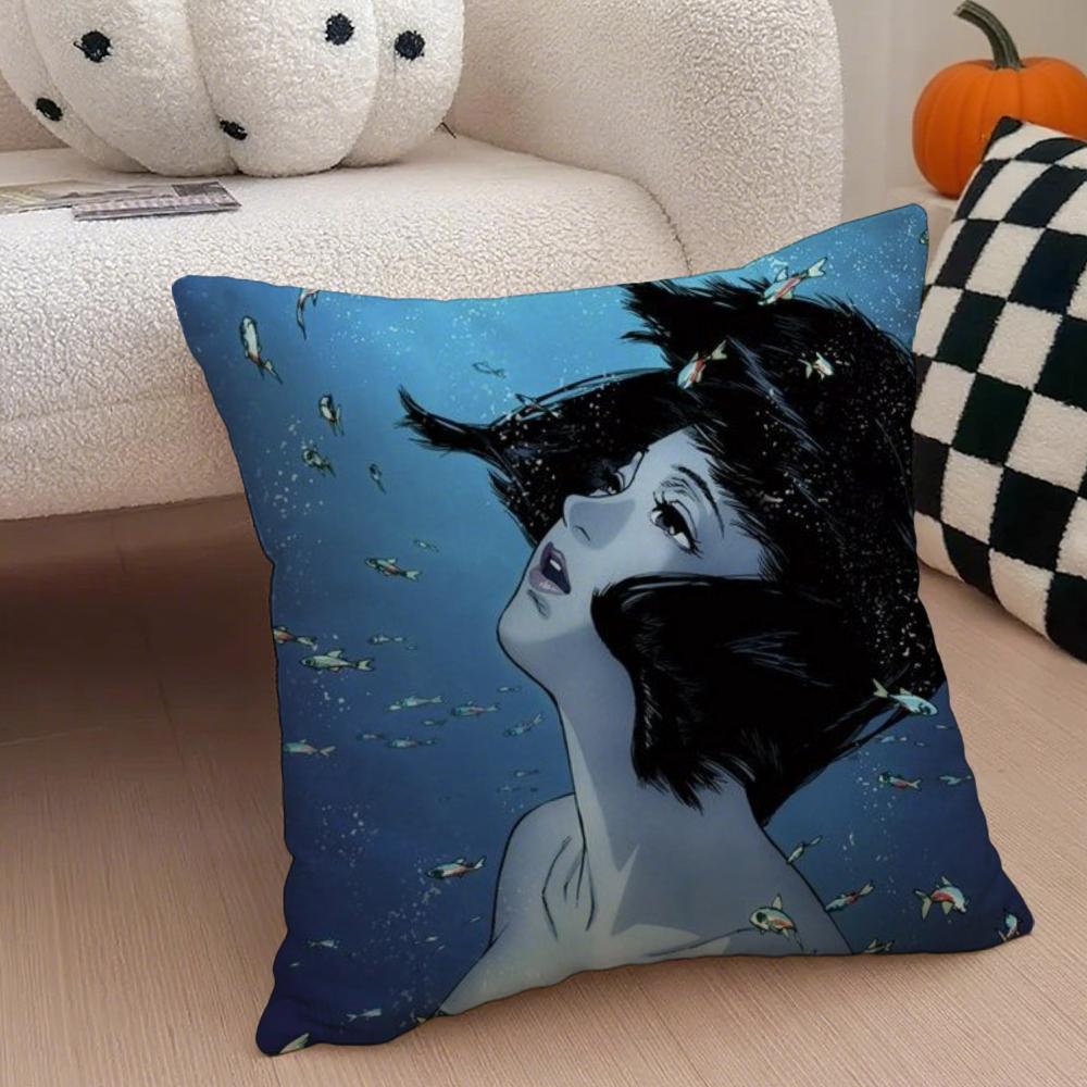Anime Kon Satoshi PPerfect BBlue Cushion Cover Throw Pillow Cover Hidden Button Durable Polyester Chair Cushion
