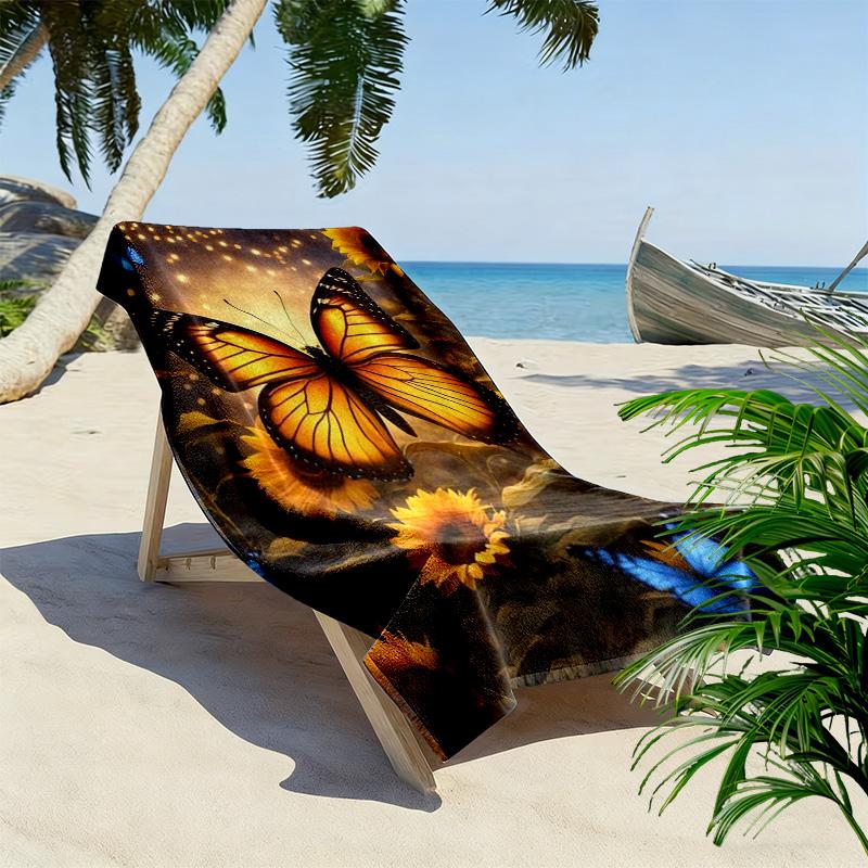 Sunflower and Butterfly 2D Flat Print Beach Towel, Large Soft Quick Dry Towel for Beach Camping Swimming.MSTJ0918517
