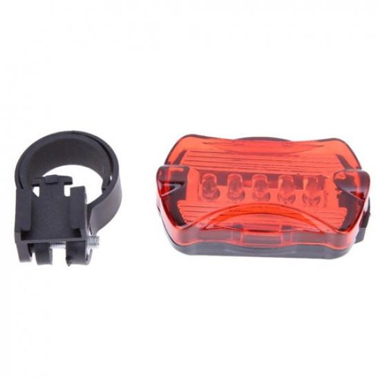 Bike Tail Light 5-LED Red Safety Back Rear Flashing 6-Modes AAA Battery Powered
