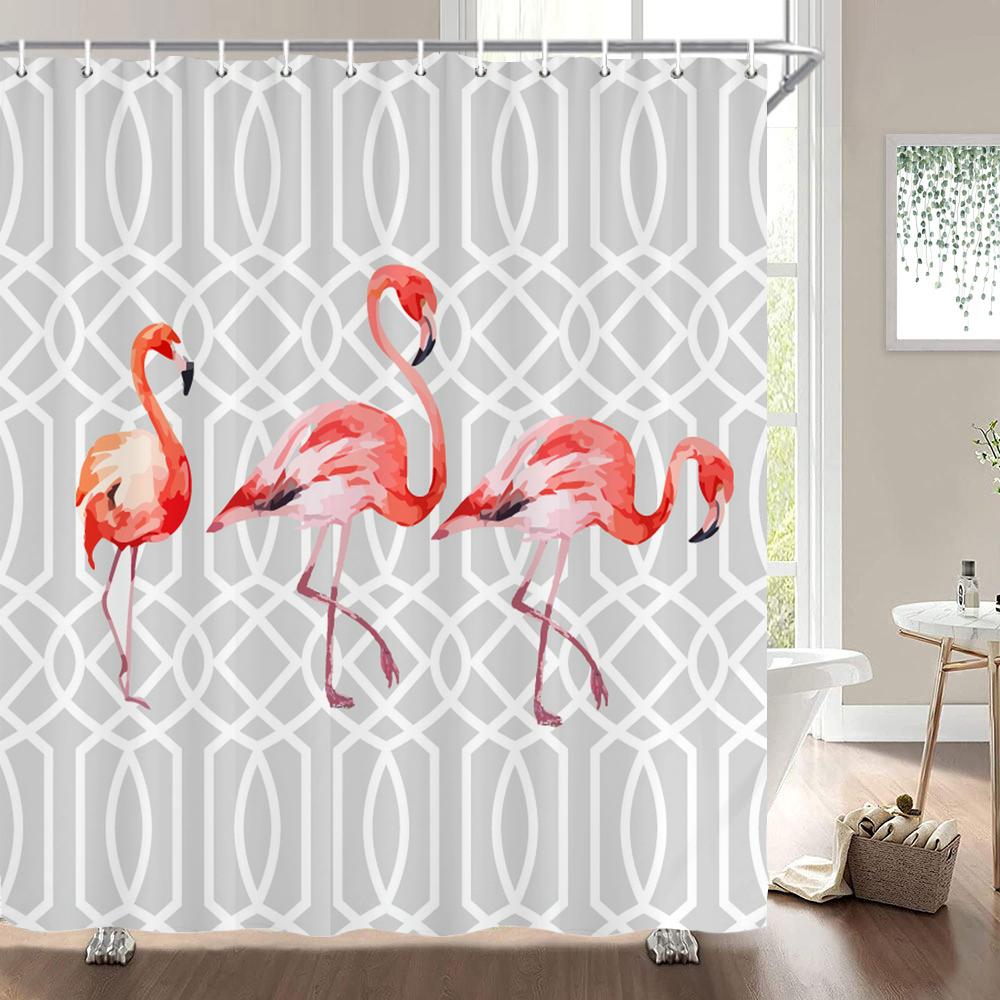 Flamingo Shower Curtain Fabric Waterproof Polyester Bathroom Curtains Pink Birds With Hooks 240X180 Decoration Bath Screen