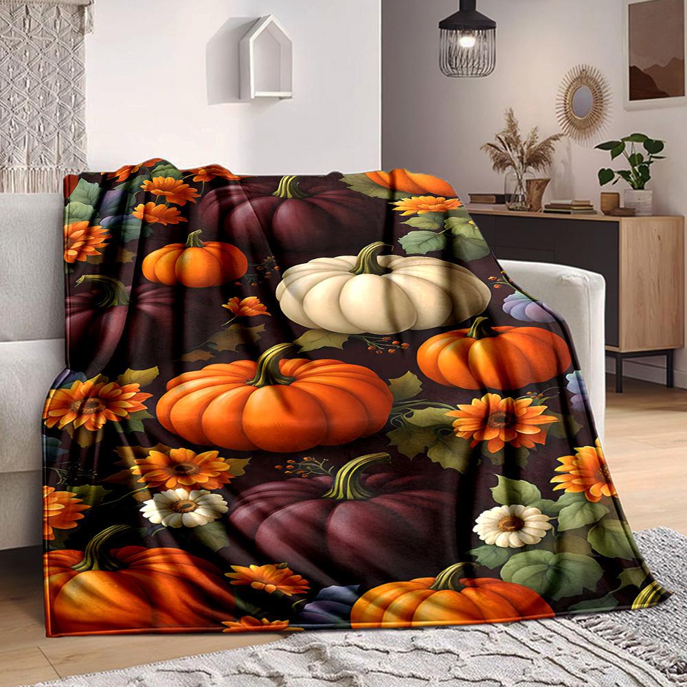 1pc Pumpkin Harvest Blanket, Lightweight Flannel Throw Blanket for Sofa, Bed, Travel, Camping, Living Room, Office, Couch, Chair, A0922073