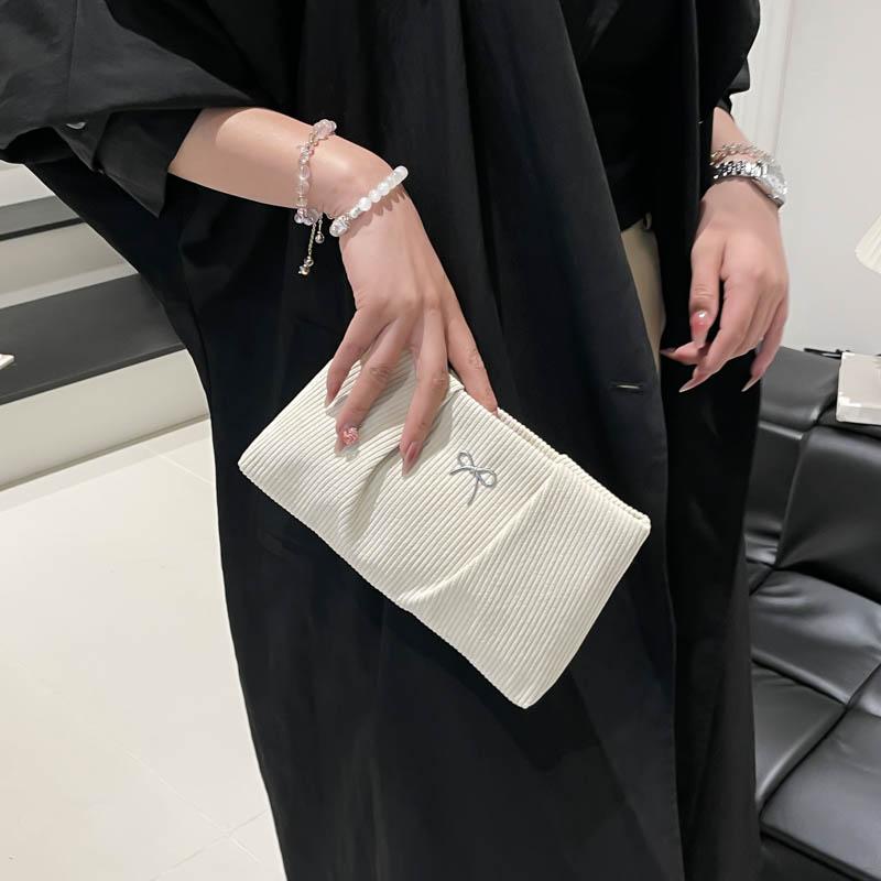 Yogodlns Fashionable Ins Embroidered Butterfly Knot Women's Clutch City Simple Style Corduroy Small Solid Color Purse