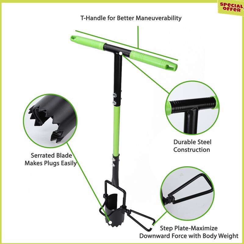

A34R Bulb Planter Tool Crocus Long Handled Transplanter Comfortable T-Shaped Handle Multi-Purpose Gardening Tool For Weeding NONE зелёный