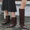 2025 Autumn/Winter French Retro Pointed Toe Kitten Heel Ankle Boots for Women