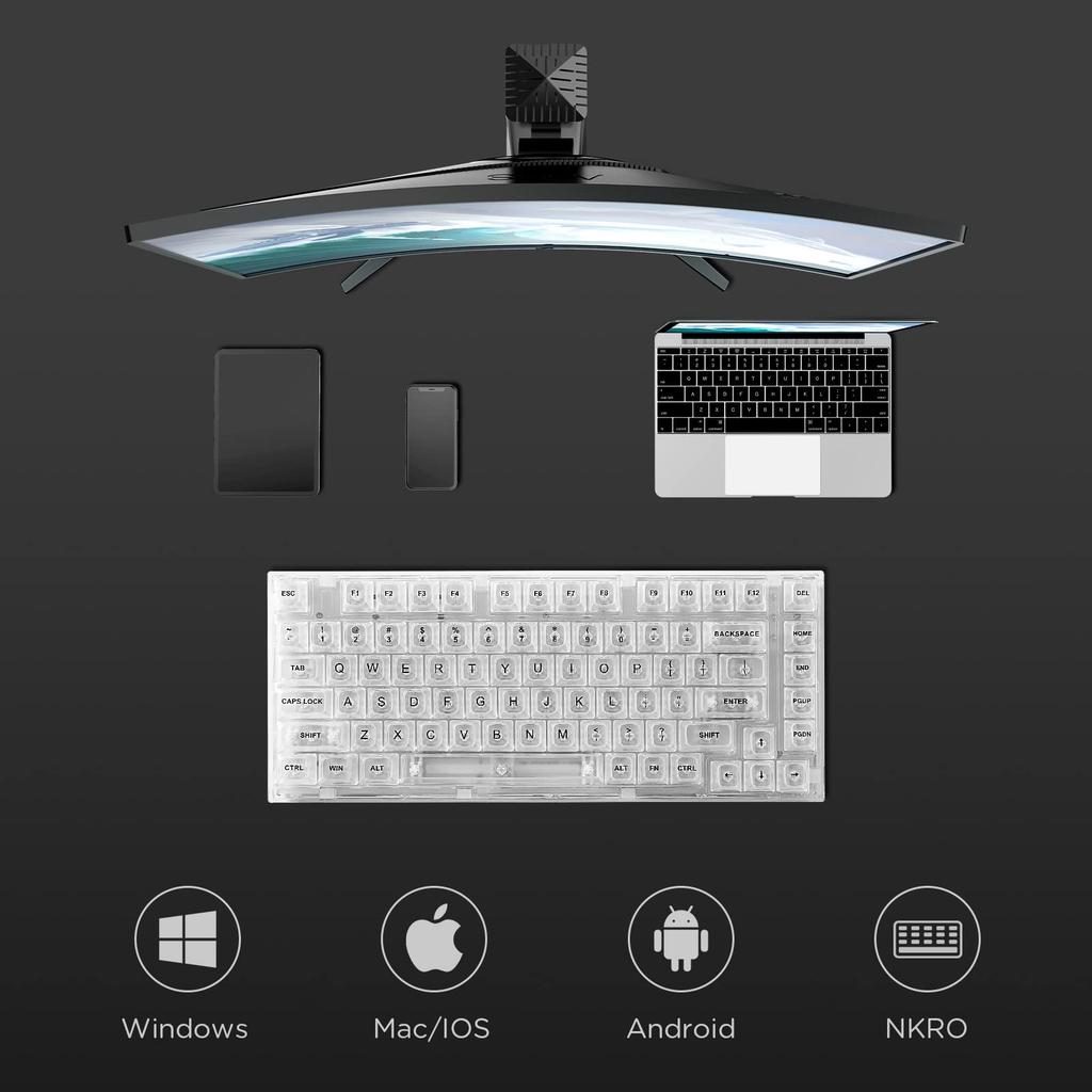 YUNZII X75 Hot-Swap Mechanical Keyboard with Clear Keycaps, Gasketed 75 Keys, RGB Backlit, WindowsMac Compatible (Crystal White Switches, White Wired)