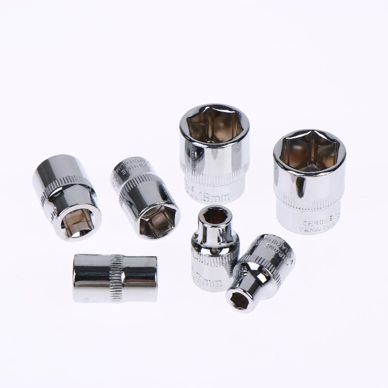 6-24Mm 3/8 Short Hex Socket Mirror Polished Chrome-Plated Steel Hex Socket Wrench Head For Auto Repair Home Tool