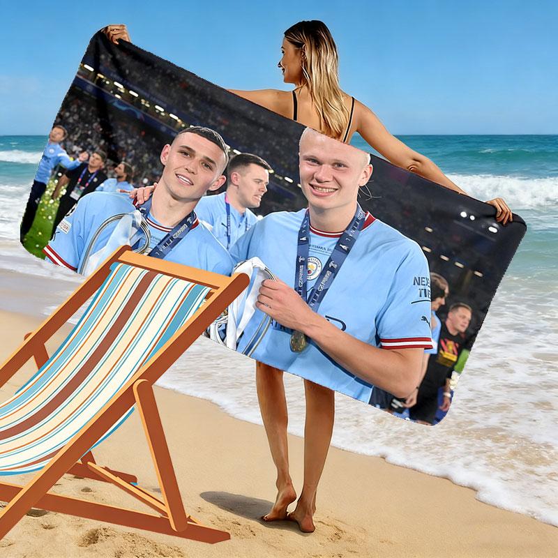 Erling Haaland & Phil Foden Print Beach Towel, Large Soft Quick Dry Towel for Beach Camping Swimming