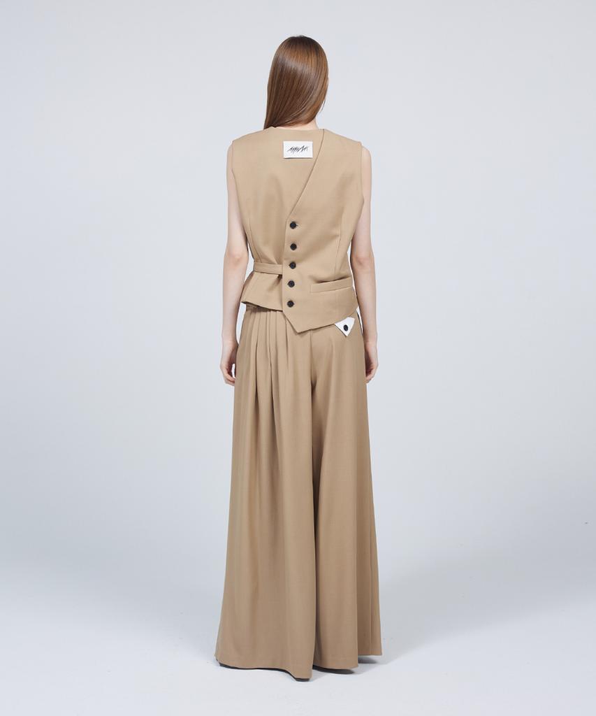 Meuameu [Essential] Unbalance Band Pin Tuck Slacks