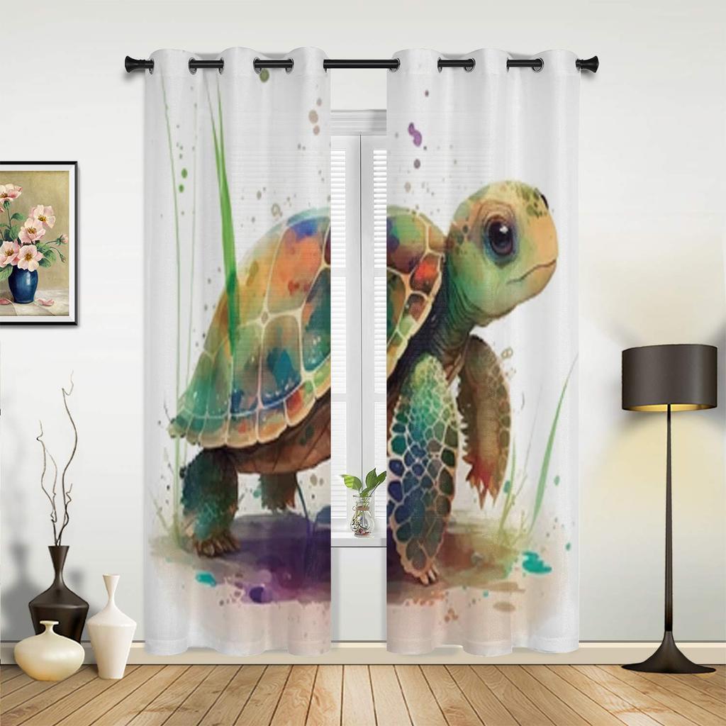 Niedliche Fenstervorhänge mit Babyschildkröte im Aquarellstil für Wohnzimmer, Luxus-Schlafzimmerdekor, Vorhänge, Küchenfensterbehandlungen