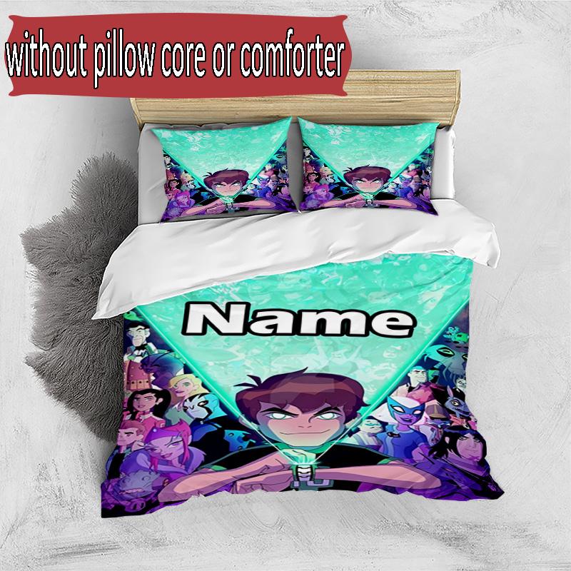 3pcs Duvet Cover Set (1*Duvet Cover + 2*Pillowcase, Without Core), Custom Name Ben 10 Cartoon Pattern Bedding Set, Home Bedroom Decor Gift