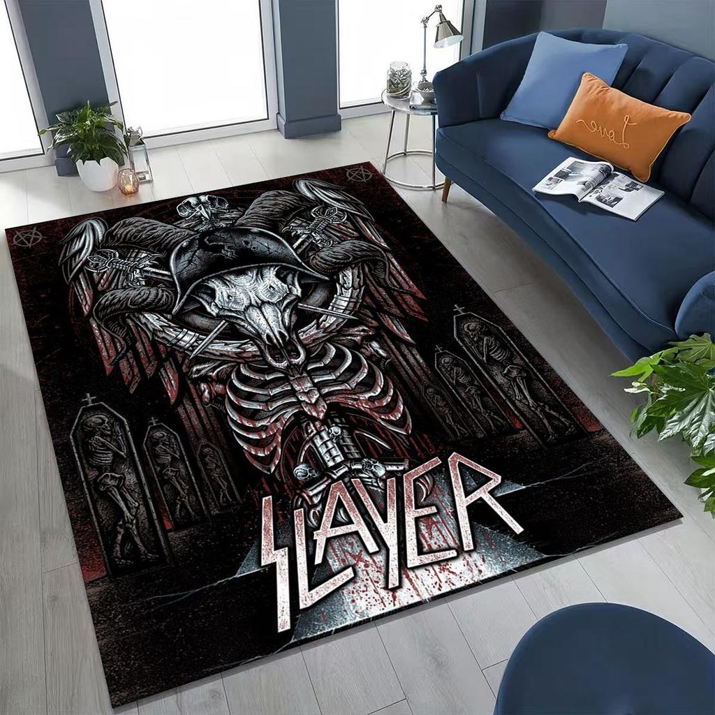 Slayer Heavy Metal Rock Band Skull Art Carpet Rug for Bedroom Living Room Sofa Home Doormat Decor,Large Non-slip Floor Mat