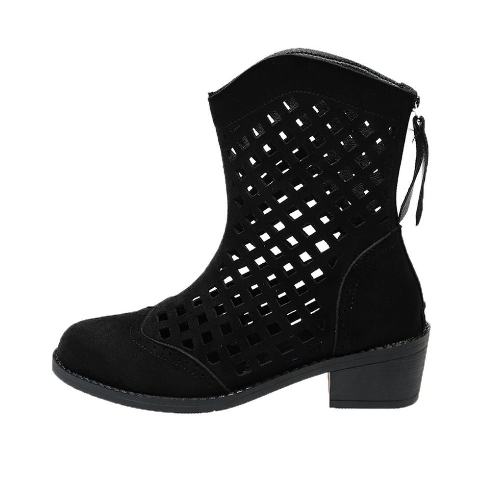 Spring and Autumn New Large Size Hollow Breathable Martin Boots Short Low Heel Sleeve Martin Boots Spot Women's Boots
