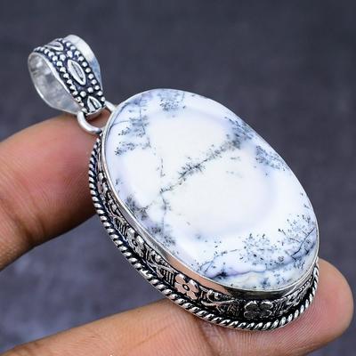 Natural Dendrite Opal Gemstone 925 Steling Silver Jewelry Pendant 2.36" M6k60
