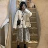 Women's Korean Style Color Block Lambswool Cardigan: Loose Fit, Contrast Stitching, Button-Up, Pocketed, Long Sleeve, Round Neck Winter Coat