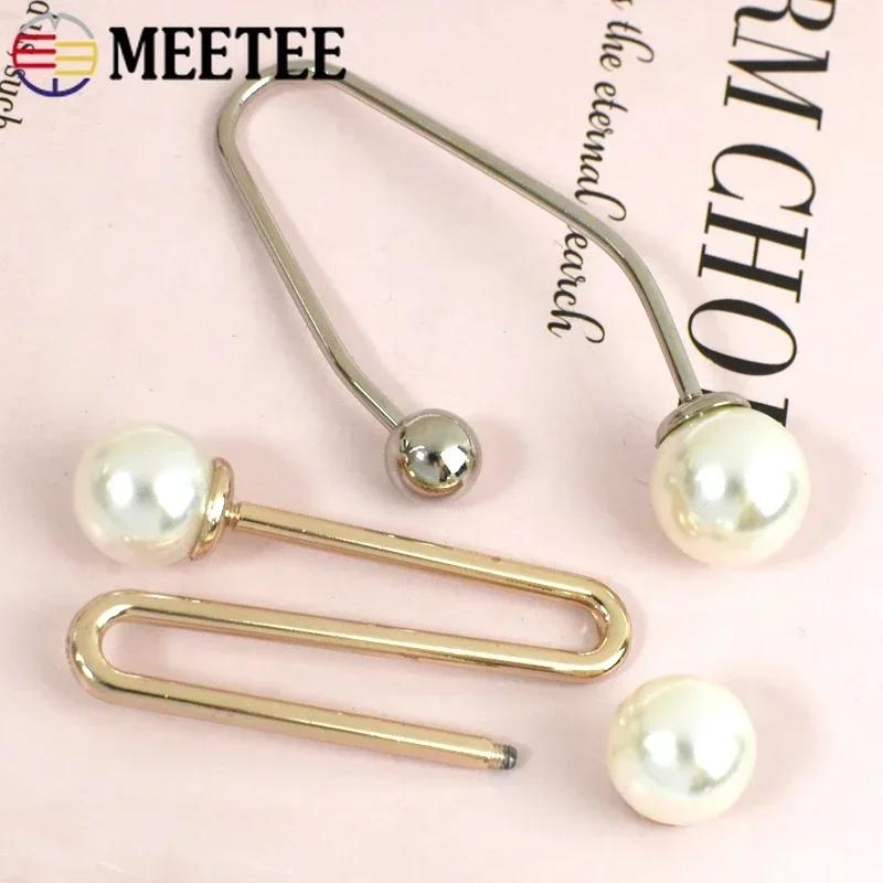 Meetee 2/5Pcs Pearl U-shaped Metal Hook Detachable Irregular Spiral Button Dress Shirt Collar Screw Clasp Hardware Accessories