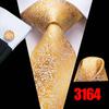 Hi-Tie Mens Golden Silk Tie Business Wedding Necktie Hanky Cufflinks