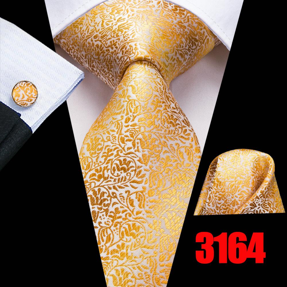 Hi-Tie Mens Golden Silk Tie Business Wedding Necktie Hanky Cufflinks
