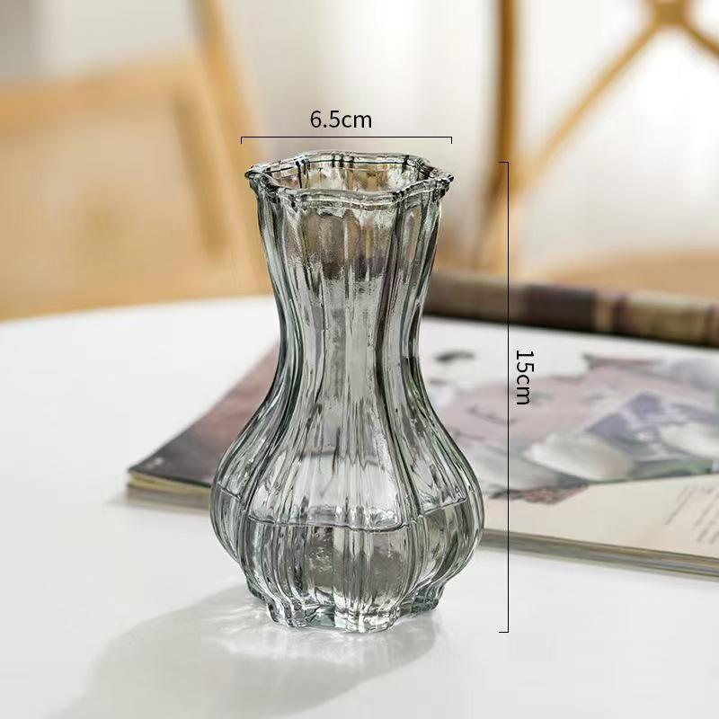 Nordic Light Luxury Crystal White Glass Vase with Wooden Holder for Fresh Flowers - Living Room Decor