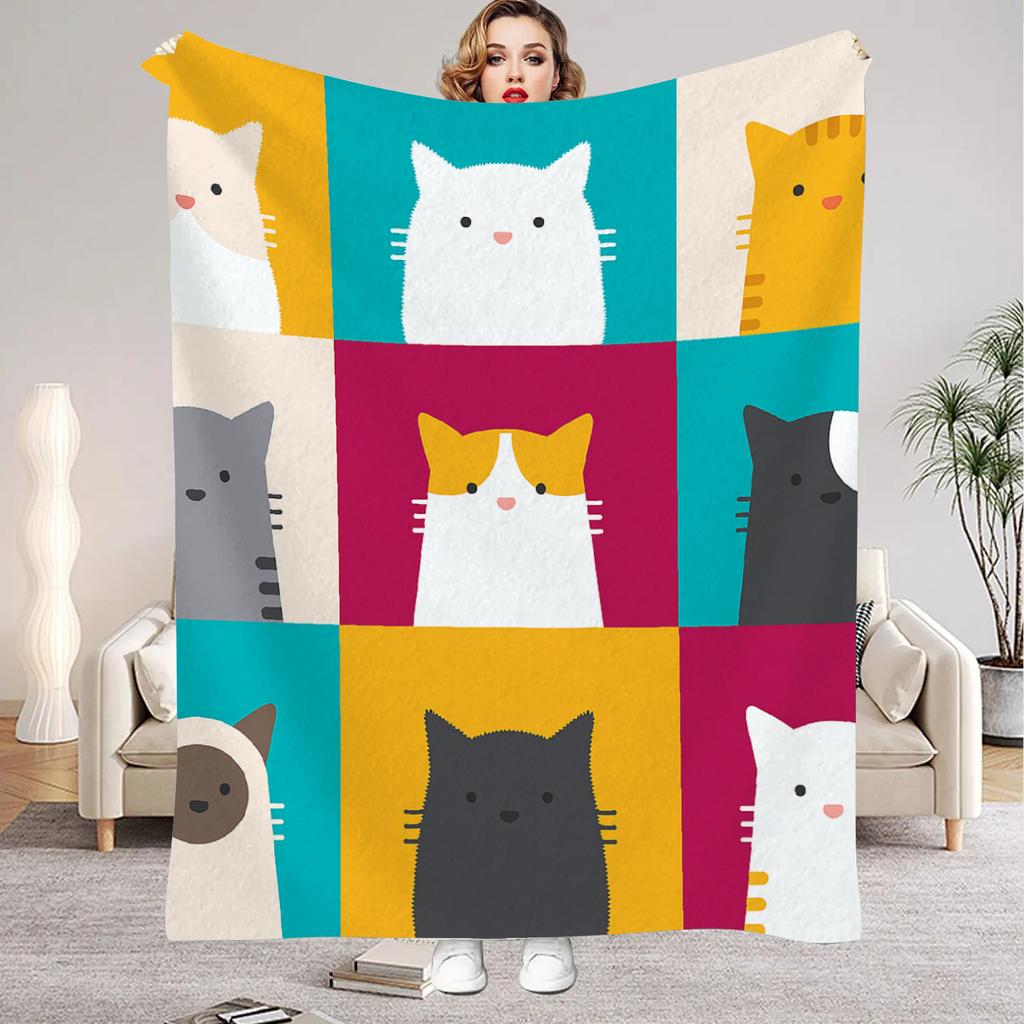 1Pc Digital Printed Catthemed Flannel Blanket Mattress Cover Blanket for Family BedsSofasOfficesOutdoor Camping