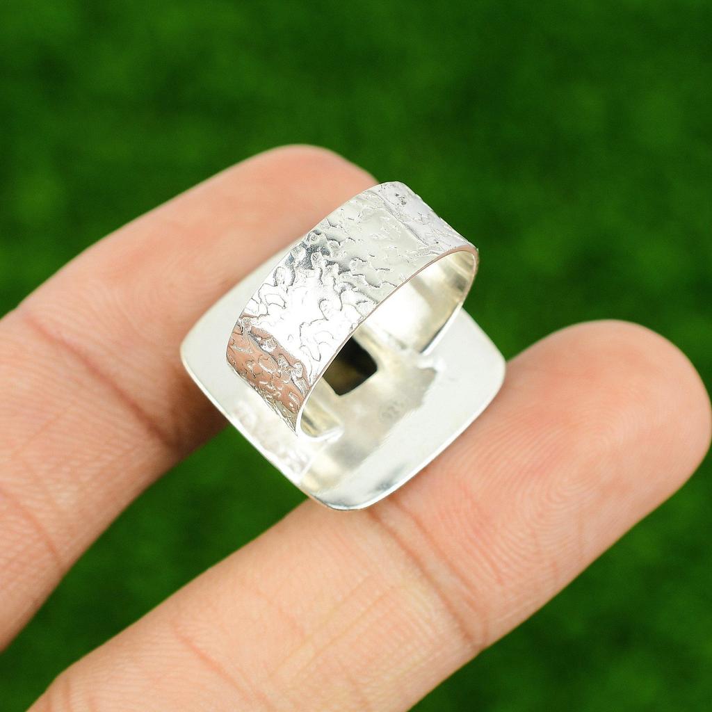 Cushion Rhyolite Gemstone Bezel Anniversary Wife Ring Size 8.25 Sterling Silver
