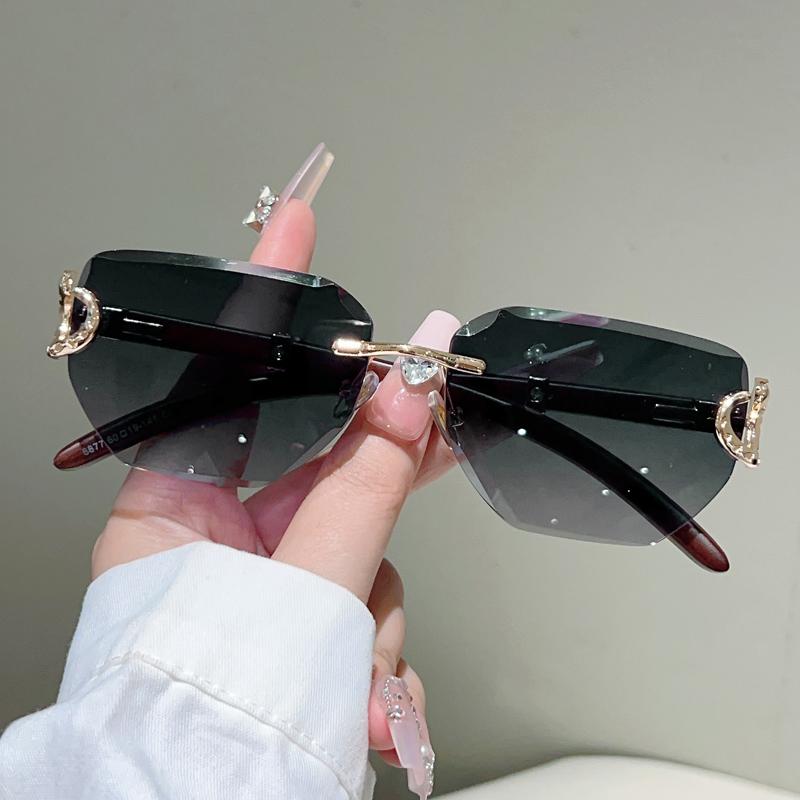 Rimless Vintage Sunglasses  Mew Fashion Gradient Luxury Brand Design Shades Women Trendy Stylish Decor Sun Glasses