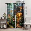 2pcs Enchanted Mushroom Wonderland Curtains - Whimsical Forest Scene with Glowing Mushrooms & Cottages   Rod Pocket Window Treatm