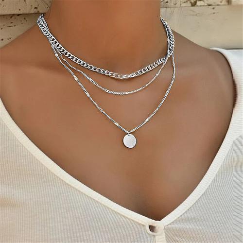 925 Silver Three Layer Necklace Women Simple Snake Chain Charm Ball Party Gift Exquisite Jewelry