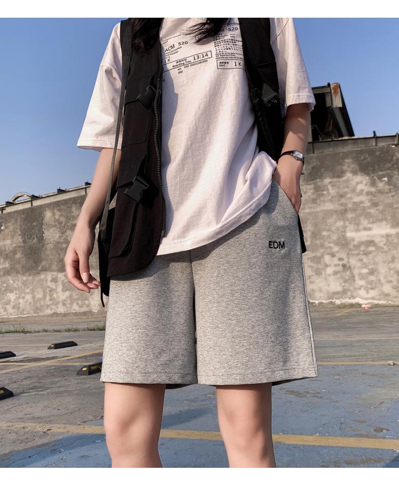 Women's Elastic Waist Straight Leg Sports Shorts Loose Fit Letter Embroidery Summer Five Point Casual Pants