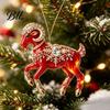 Decorative Goat Figurine Acrylic Christmas Tree Pendant, Hanging Ornament with Collectible Holiday Ornaments Rhinestone, Golden Cord for New