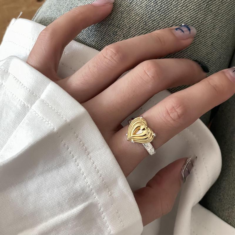 

Layered Heart Fashionable Ring For Women Unique Geometric Style Adjustable Copper Design A