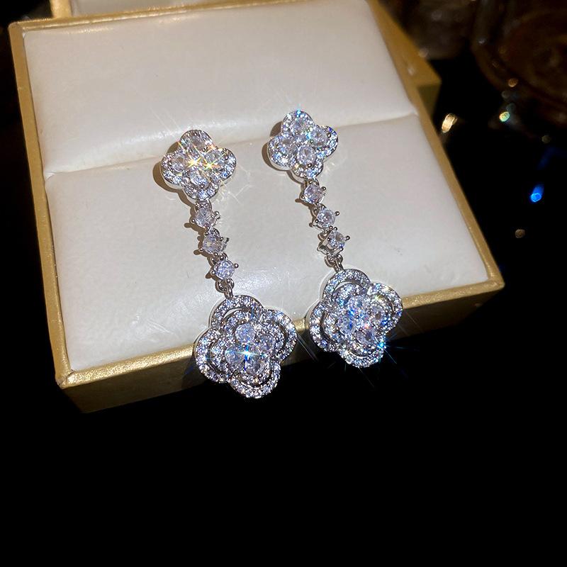 Silver needle zircon love pendant earrings flower earrings temperament earrings women