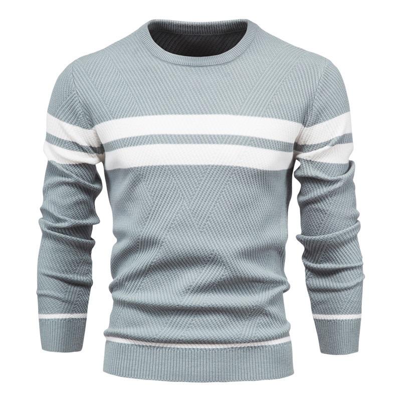 Men’s Euro Fit Striped Colorblock Crew Neck Pullover Sweater