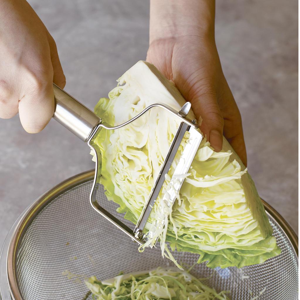 Kai Corporation Cabbage Shredding Tool with Angled Wide Stainless Dishwasher Made in DH8169 Blade, Steel, Safe, Silver, Japan,