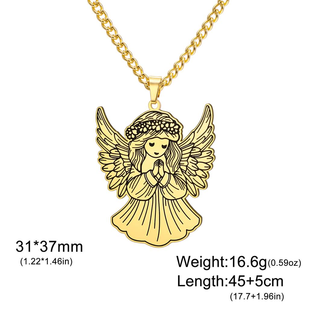  Fashion Angel Girl Necklace for Women Stainless Steel Elegant Pray Amulet Pendant Chain Birthday Jewelry Best Gift