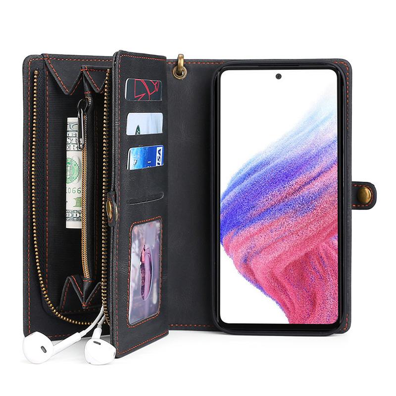 

MEGSHI 017 Series For Samsung Galaxy A23 5G (Global Version)/A23 4G Detachable Magnetic Cover Zipper Wallet PU Leather Phone Case Black