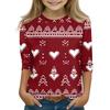 Children's 3/4 Sleeve Tops Casual Christmas Print T Shirt Round Neck Pullover Blouse