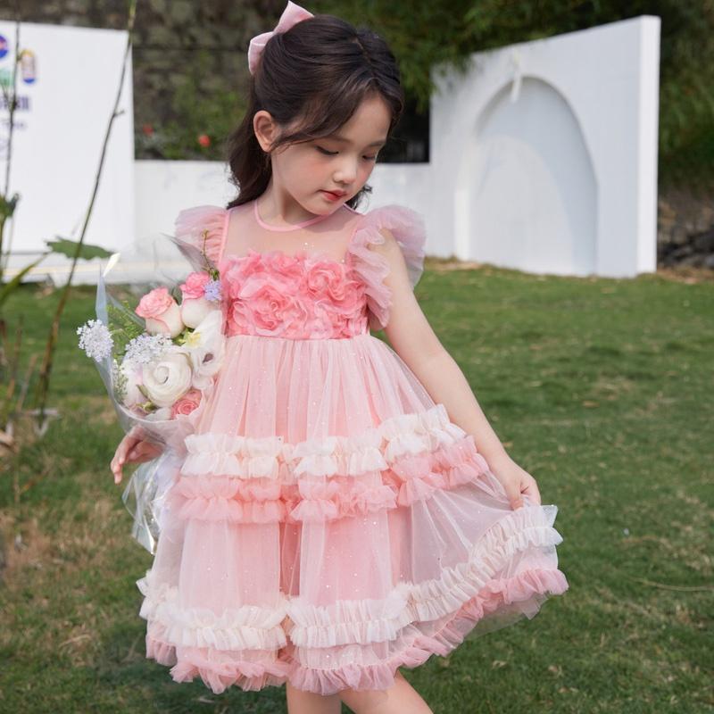 

Платье принцессы для девочки, детское платье с пышной юбкой из сетки и рукавами-крылышками, летнее детское платье 90