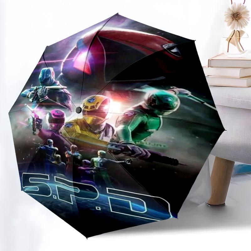Power Rangers Umbrella Windproof Automatic Folding Umbrella Cartoon Superhero Rain Umbrella for Kids Boys Gift (as the picture,iron&8K)
